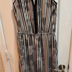 White House Black Market Monochrome Striped Midi Dress
